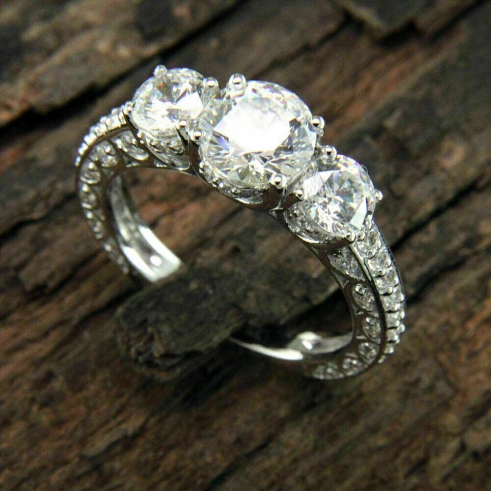 💥925 Silver Plated Round Cut CZ Eternity Ring for Women, MARR9412